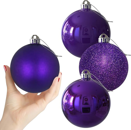Purple 4.0" Large Christmas Balls - Christmas Tree Decoration Ornaments Shatterproof Hanging Balls for Birthday Halloween Holiday Wedding Decorations Set of 4pcs