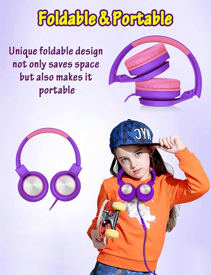 Kids Headphones with Microphone, Wired Over Ear Headsets with Limited Volume 85dB/ 94dB for Boys Girls Teens Children Online School/Travel/iPad/Tablet/Cellphone