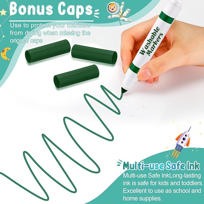Janlaugh 60 Pcs green Washable Markers Bulk Coloring Broad Line Markers for Kids Conical Tip green drawing pens for Classroom Back to School travel Art baby shower gender reveal Supplies, Ages 6+