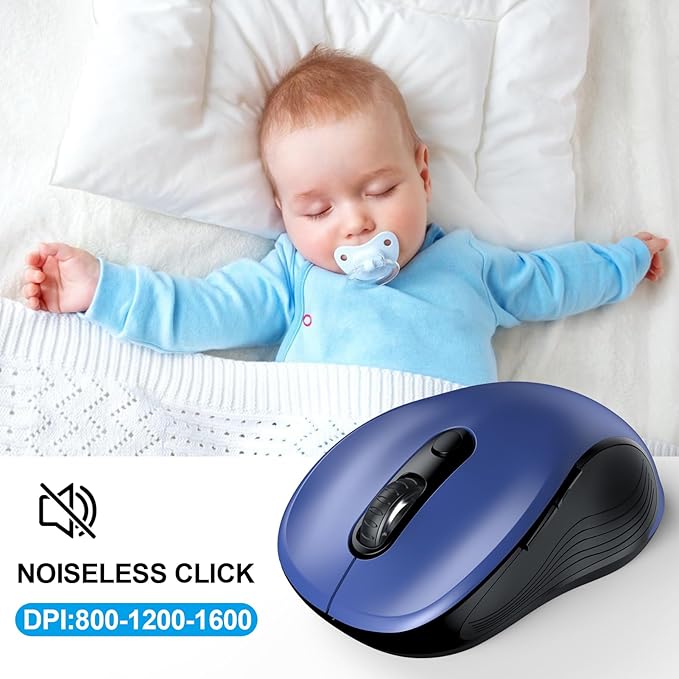 WisFox 2.4G Wireless Mouse for Laptop, Ergonomic Computer Mouse with USB Receiver and Type-C Adapter, 3 Adjustable Levels, 6 Button Cordless Wireless Mice for Windows Mac PC Notebook (Blue)