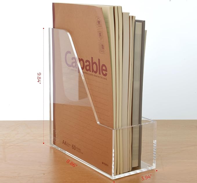 Magazine Holder - Acrylic File Holder and Desk Organizer, Clear Bookend File Sorter, Acrylic Book Organizer and Storage Box for Documents, Magazine Holder Rack for Classroom, Home, and Office
