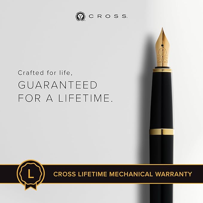 Cross Bailey Light Refillable Fountain Presented in a Everyday Gift Box - Medium Point, Black Ink, Polished Black