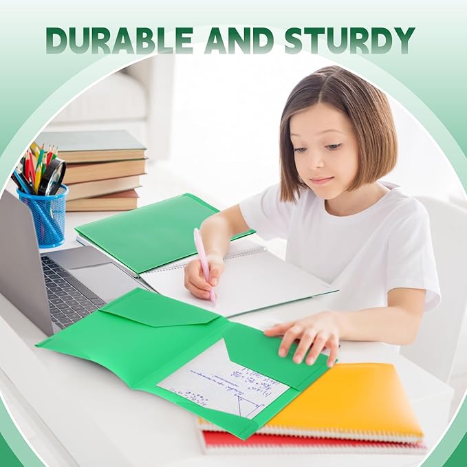 Henoyso 60 Pcs Plastic Folders with Clear Front Pockets Heavy Duty File Folders with 2 Pockets and Card Slot for Student Communication School Office Presentation Report (Green)