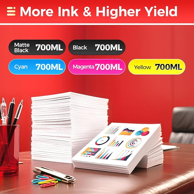 PFI-710 Pigment Ink Tank Set 5-Pack 700ml High Capacity Replacement for Canon PFI-710 PFI710 Ink Cartridges Compatible with Canon imagePROGRAF TX-2000 TX-2100 TX-3000 TX-3100 TX-4000 TX-4100 Printer