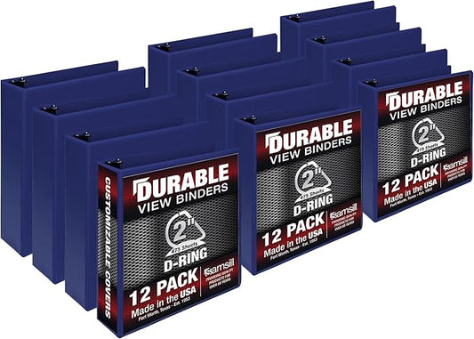 Samsill Durable 2 inch 3 Ring Binder, Made in USA, D Ring Binder, FSC 100% Recycled Chipboard, Blue, 12 Pack