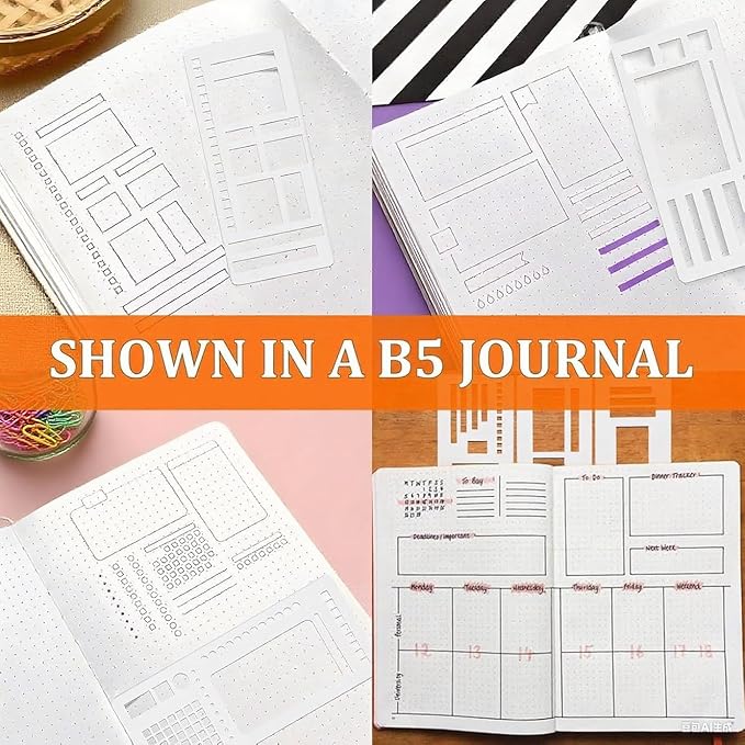 Handmade Flexible Record Template, Planner Stencil Set Compatible with Coils Discs and Rings, Flexible Drawing and Checklist Templates, Set of 3 Pack (B)