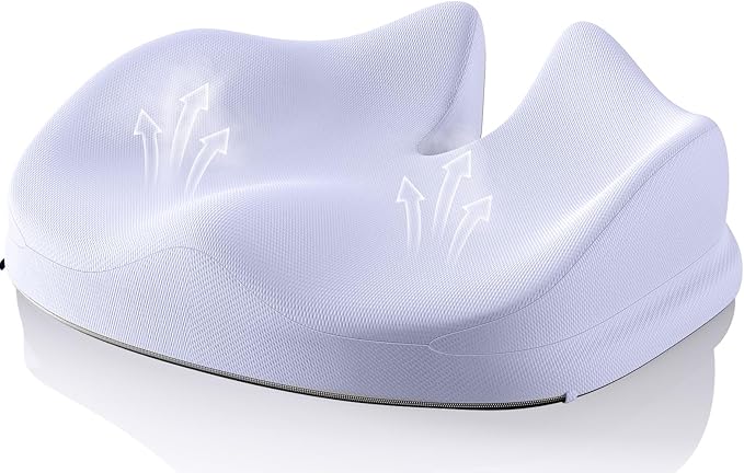 Benazcap Large Seat Cushion for Office Chair Memory Foam Coccyx Pain Relief Cushion Pillow for Back Support Non-Slip Seat Pad for Office Desk, Car Seat, Wheelchair, Sciatica-Blue