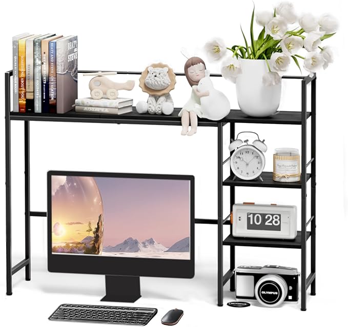 Desk Shelf, 38.5 Inch Desk Hutch for Computer Monitor, Computer Desktop Bookshelf Storage Rack Adjustable Desk Hutch Top Only, 3 Tier Desktop Organizer Shelf for Office Home Dorm, Black