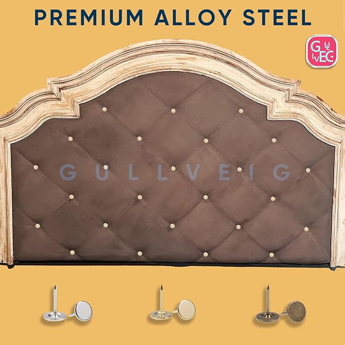 Gullveig Golden Push Pins and Thumb Tacks: Heavy Duty Flat Upholstery, Long Carpet Tacks, and Decorative Nails for Wood and Fabric, 50 Count