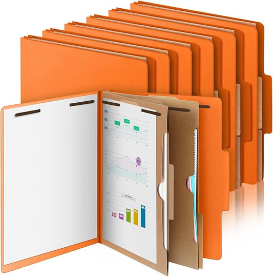Skyygemm 12 Pcs Classification Folders Letter Size, 2 Pocket Dividers Pressboard File Folder with Fasteners, Expanding File Organizer Bulk for Teachers, Clergy, Office, Church, Christmas (Orange)