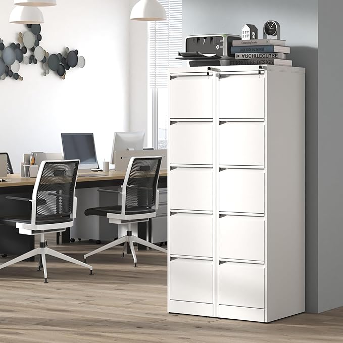 5 Drawer File Cabinet,Metal Filing Cabinets for Home Office,Vertical File Cabinet with Lock,Heavy Duty Metal Storage Cabinet for A4/Letter/Legal Size Files,Assembly Required