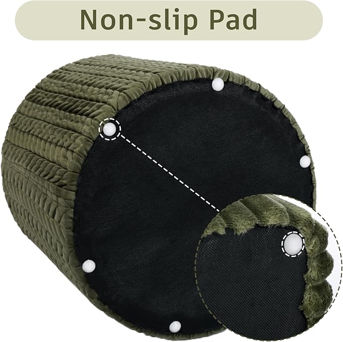 Modern Round Ottoman 2Pcs, Braided-Tufted Foot Stool Ottoman, Velvet Upholstered Vanity Stool for Makeup, Bedroom, Living Room, Dark Green