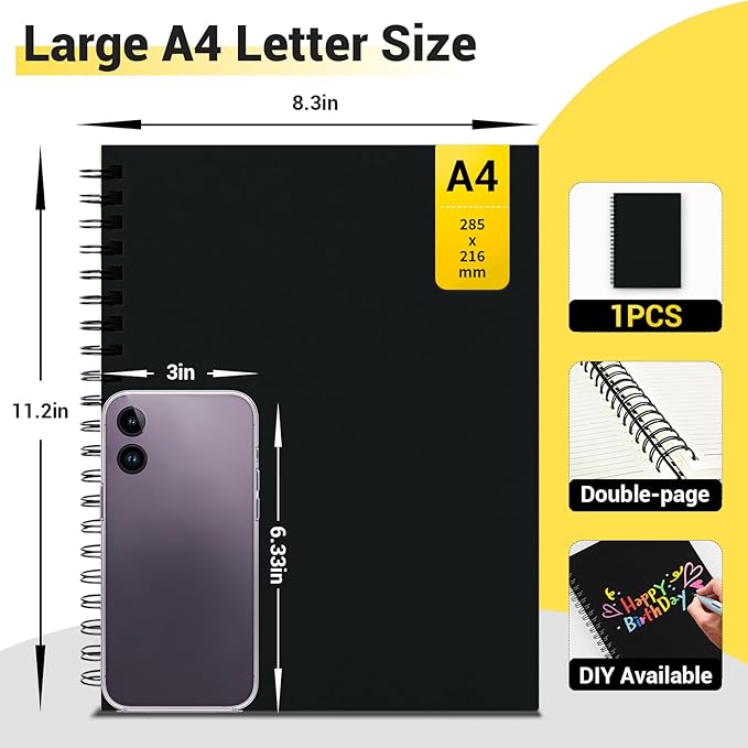 EUSOAR Notebooks for Work, 1 Pack A4 8.3"x11.2" Hardcover Spiral Lined Journal College Ruled, 240 Pages(120 Sheets) Writing Pads Professional Notebook for DIY Note Taking School Business Office