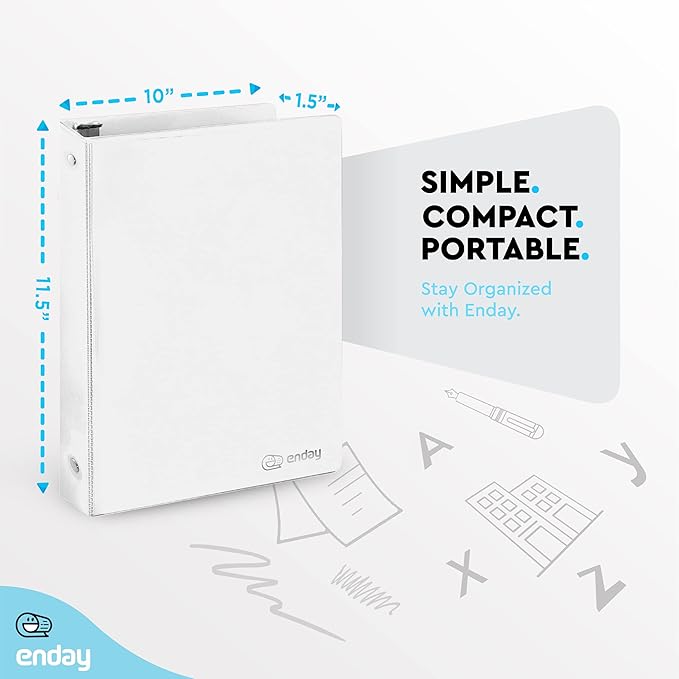 1 Inch 3 Ring Binder 1” Binder White Clear View Cover with 2 Inside Pockets, Colored School Supplies Office and Home Binders – by Enday
