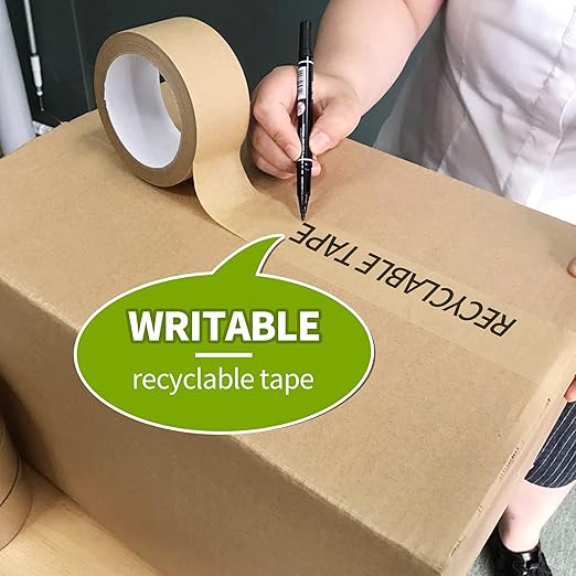 TAPEBEAR Eco-Friendly Kraft Paper Tape, Biodegradable Kraft Paper Tape, Recyclable Writable Packing Tape, Non-Coated Surface for Masking, Sealing, 2inch x 60yards, 6Rolls