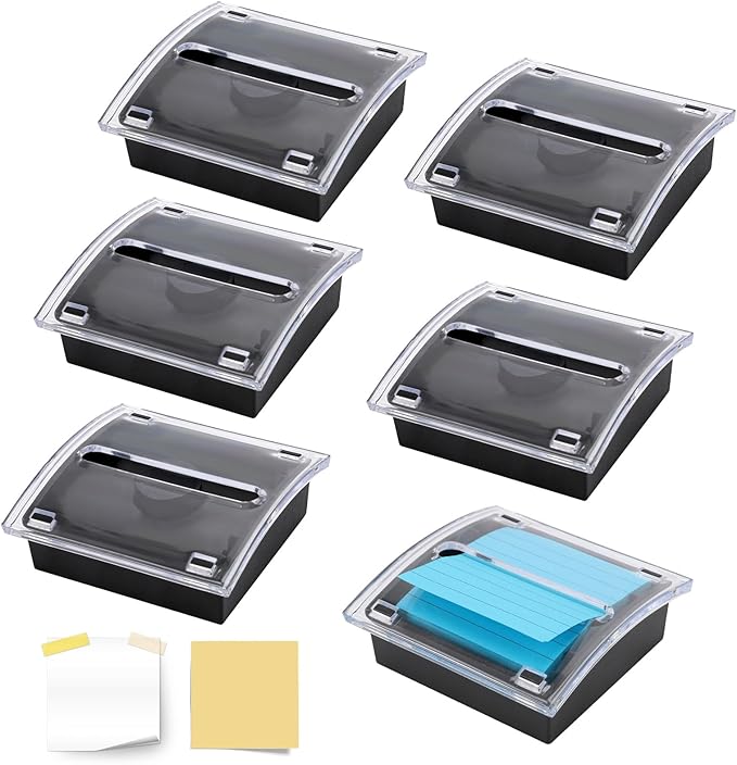 6 Pcs Pop Up Sticky Note Dispenser Sticky Note Holder Pop Up Note Dispenser Transparent Top for 3 x 3 Inch Sticky Notes School Office Home Store Black Base Clear Top