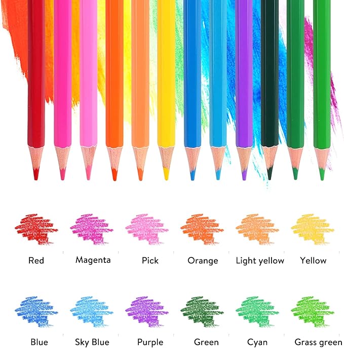 12-Color Colored Pencils Professional Coloring Pencils for Kids and Adults Art Color Drawing Pencil Set