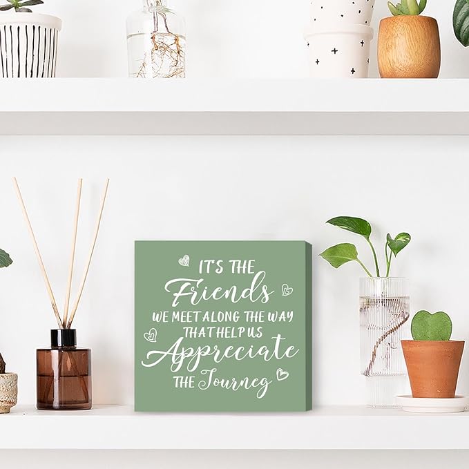 Sage Green Office Desk Accessories Decor Sign Sage Green Gifts for Best Friends Friendship Quotes Gifts for Women Friends Friendship Wooden Box Sign Desktop Decorations