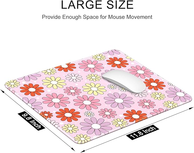 Auhoahsil Mouse Pad, 12 x 10 in Cute Flower Theme Computer Mouse Pad for Desk, Premium-Textured Non-Slip Rubber Stitched Edges Waterproof Square Mouse Mat for Gaming Work Wireless Mice, Pink Purple