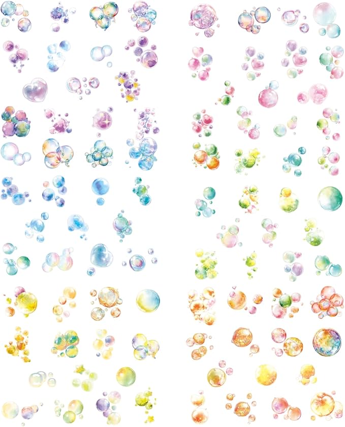 90 Pieces Exquisite Dreamy Bubble PET Sticker Set, Aesthetic Decorative Coloful Bubble Stickers for Scrapbooking, Journaling, Waterproof DIY Crafts, and Junk Journal Supplies