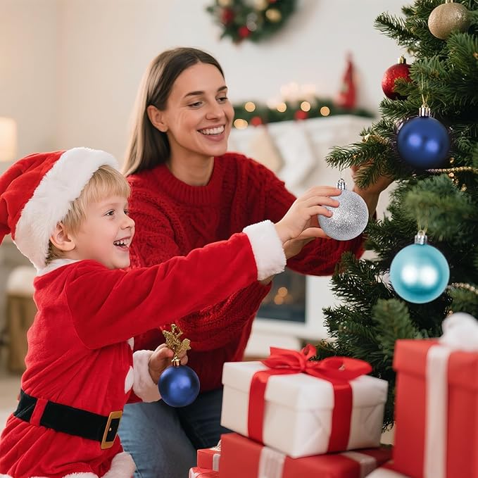 Christmas Tree Decorations Ornament Set, 60ct 2.36 Inches Navy Blue Silver Shatterproof Christmas Ball Ornaments, Hanging Ball for Xmas Holiday Wedding Party Decor