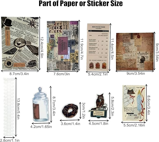 260PCS Vintage Journaling Scrapbooking Supplies Scrapbook Sticker Paper Ephemera Pack for Bullet Junk Journal Planners Collage Craft Notebooks Album (Coffee and Bread)