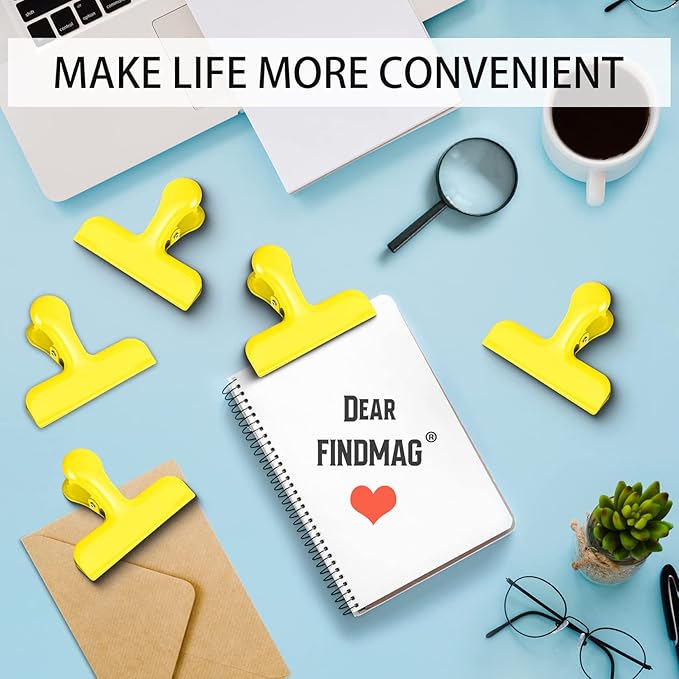 Bag Clips Heavy Duty Stainless Steel Chip Clips, Food Bags Clamp Great for Kitchen Office to Seal Coffee Bags, Paper Sheets - Pack of 8（Yellow）