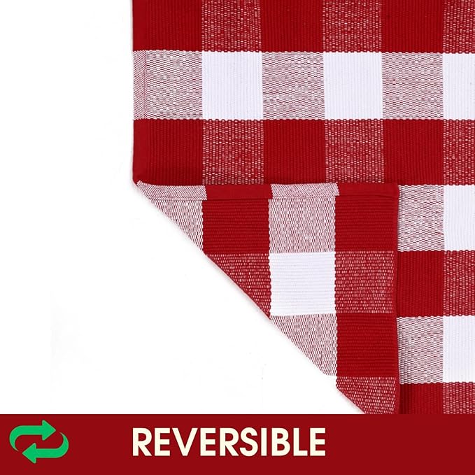 Christmas Red and White Plaid Rug 8x10 ft, Extra Large Cotton Hand-Woven Buffalo Check Area Rug for Living Room, Bedroom, Patio, Christmas Holiday Farmhouse Decor, Washable Outdoor Indoor Carpet