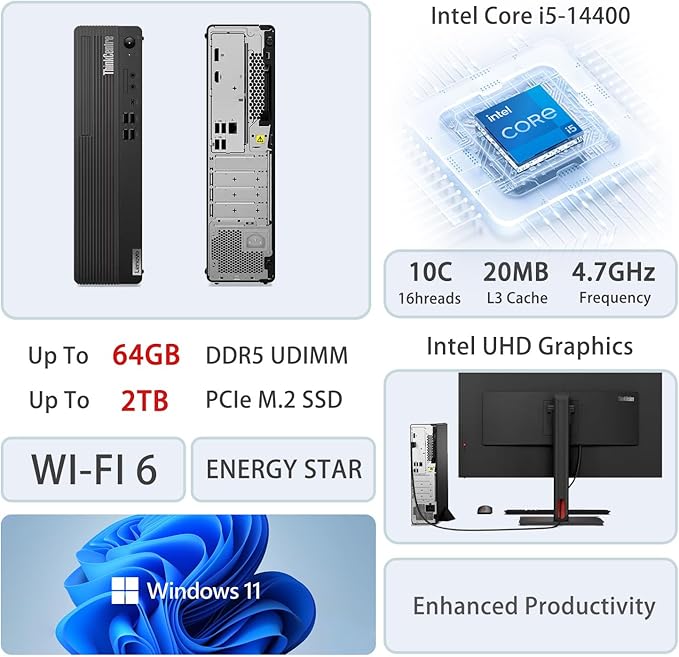 Lenovo ThinkCentre M70s Small Form Factor Business Desktop, 14th Gen Intel 10-Core i5-14400, 16GB DDR5 RAM, 1TB SSD, HDMI, DP, Wi-Fi 6, Windows 11 Pro, Bundle with Adata UC310 64GB USB Flash Drive