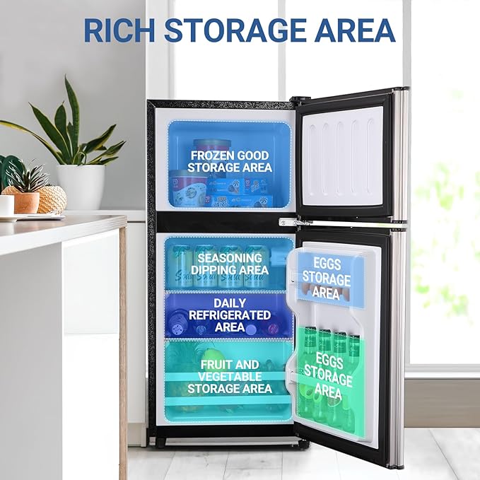 Dorm Fridge with Freezer, Small Refrigerator 3.6 Cu. Ft. with Freezer for Apartment, Temperature Adjustable Apartment Size Fridge for Kichen, College, RV, Office, Silver