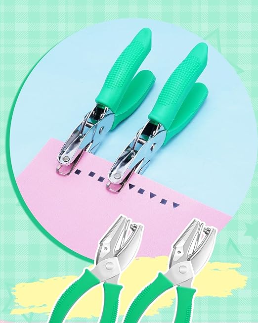 UCEC 2Pcs 1/6" Square and 1/4" Triangle Shape Handheld Metal Hole Punch Set, Small Triangle and Square Hole Puncher with Grip Back to School Supplies for Handmade DIY Craft in Home Office Classroom