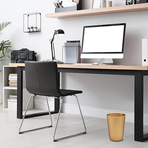 Mini Waste Basket - Durable Small Plastic Garbage Trash Can Bin - Lidless Open-Top Rectangular Slim Profile for Compact Spaces - Suitable for Home, Bathroom, Office, Bedroom, Kitchen and More (2-Pack, Soft Brass)