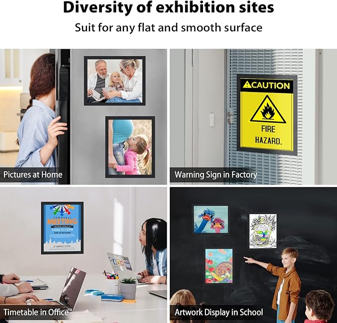 8.5" x 11" Magnetic Self-Adhesive Display Frame, Double Sided Window Magnetic Sign Holder with Clear PVC and Strong Magnetic for Office/Home/Store/Door/Glass/Wall Display Frame (Black, 2Pack)