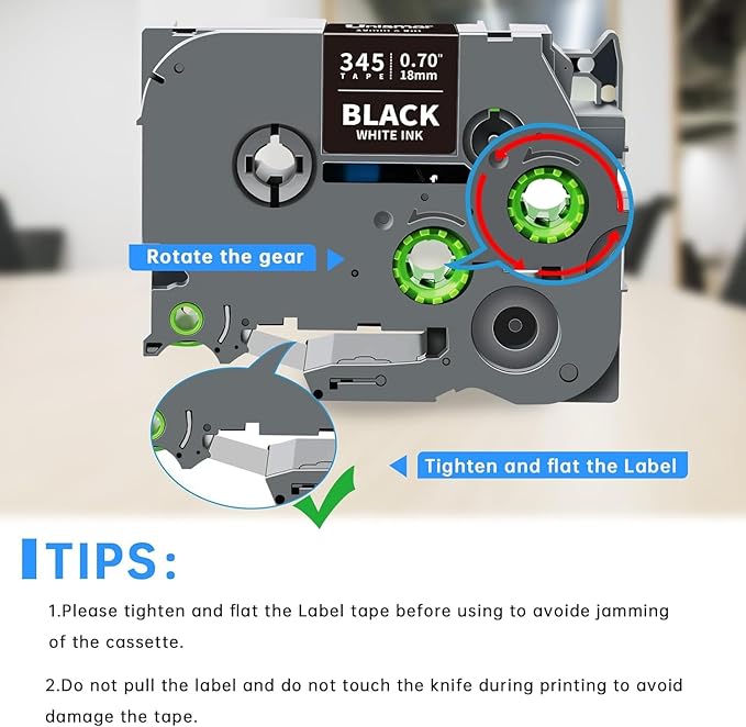 Unismar TZe-345 Compatible for Brother Ptouch 18mm 0.7 Laminated White on Black Label Tape TZ345 TZ Tape Work for PT-D400AD PT-D410 PT-D600 PT-D400 PT-2700 PT-1880 Label Maker, 3/4'' x 26.2', 4-Pack