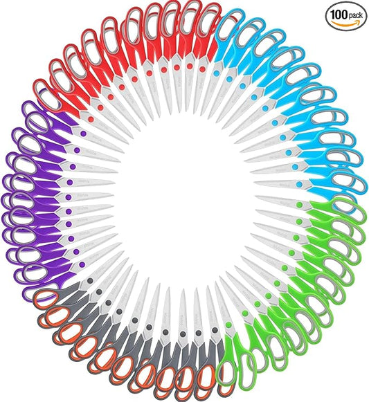 Scissors Bulk Set of 100-Pack, Niutop 8" Multipurpose Sharp Sewing Craft Fabric Scissors for Office Home High/Middle School Student Office Teacher Art Supplies, Soft Comfort-Grip Right/Left Handles