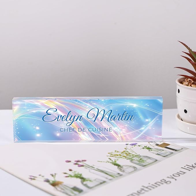 Custom Name Plate for Desk, Personalized Acrylic Office Name Sign with Name & Title, Elegant Desk Decor for Women Men, Employee Appreciation Gift (Dreamy)