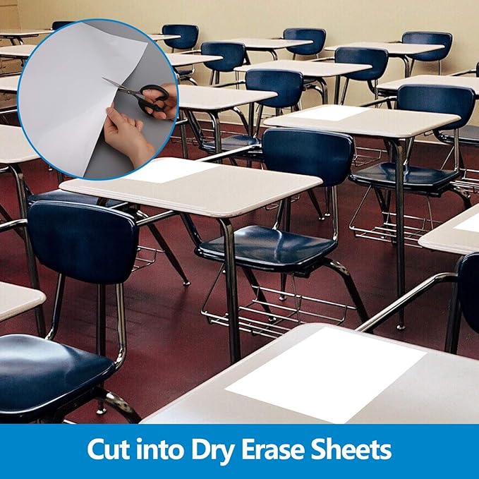 Dry Erase Whiteboard Paper, Large White Board Stickers for Wall, 8x4ft Dry Erase Paper Roll with Adhesive Backing, Perfect Replacement for White Board, No Ghost After 60 Days, 6 Much Better Markers