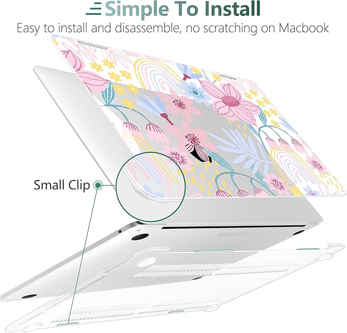 TWOLSKOO Compatible with MacBook Pro 13 inch Case 2023-2016 A2338 M2/M1 A2251 A2289 A2159 A1989 A1706, Plastic Hard Shell Cover & Keyboard Skin & Screen Protector, Floral Spring