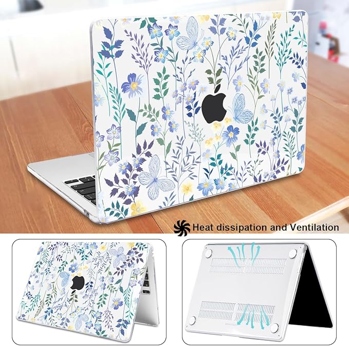for MacBook Air 13.6 inch Case M4 M3 M2 2025 2024 2023 2022 A2681 A3113 A3240 Cover, Plastic Hard Shell Case for Mac Air 13.6" 2025 with Liquid Retina Display & Touch ID, Meadow Wildflower