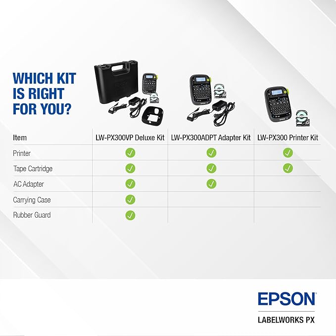 LABELWORKS Epson LW-PX300VP Industrial Label Maker Complete Kit - with Accessories, Sticker Labels, Magnetic Tape Compatible, Only Uses 203 & 205 Shrink Tube Tapes, Portable Handheld Printer