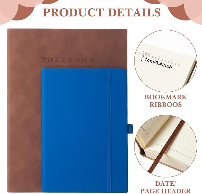 SATINIOR 5 Pack A4 Notebooks Large Journal 360 Pages Leather Softcover Hardcover Notebooks Thick Paper Lined Notepad for Office School Business Note Taking Writing, 8.5'' x 11''(Brown)