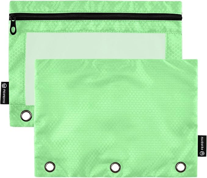 Gredecor Binder Pencil Pouch 3 Ring Light Green Zipper Pencil Pouches Case 2 Pack Clear Binder Organizer for School Office