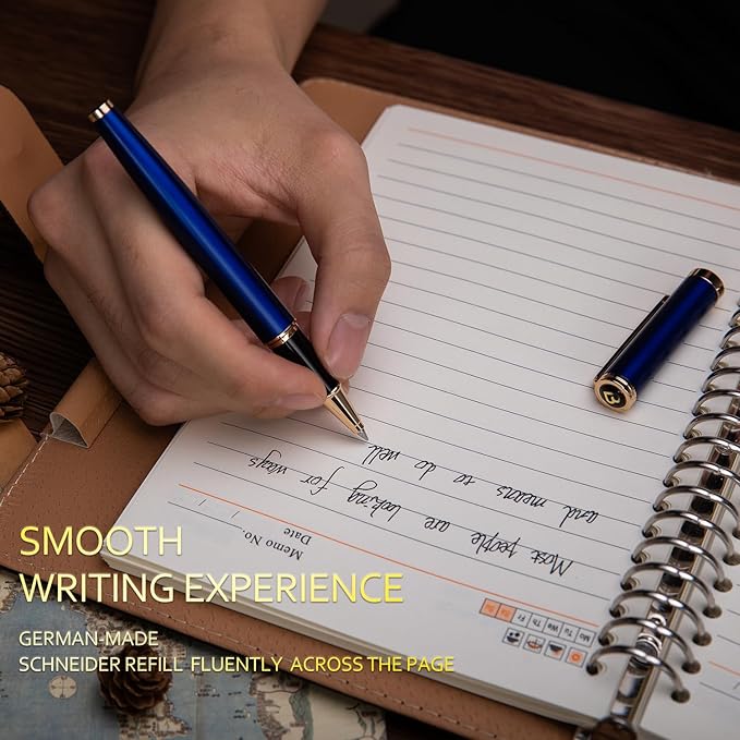 BEILUNER Blue Personalized Pen,Stunning Luxury Lacquer With 24K Gold,Schneider Ink Refills,Multiple Fonts To Custom Rollerball,Gift Pen For Men & Women,Executive,Graduation,Christmas,Nice Fancy Pens