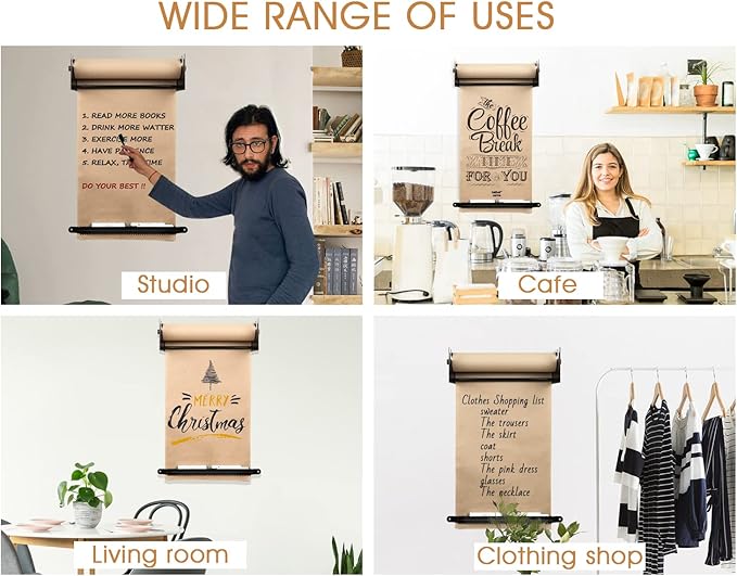 36" Kraft Paper Dispenser Wall Mount，Butcher Paper Dispenser，Paper Roll Cutter to Do Lists,Ideal for Home,Office Wall Paper Holder with Serrated Edge Cut Bar-Black