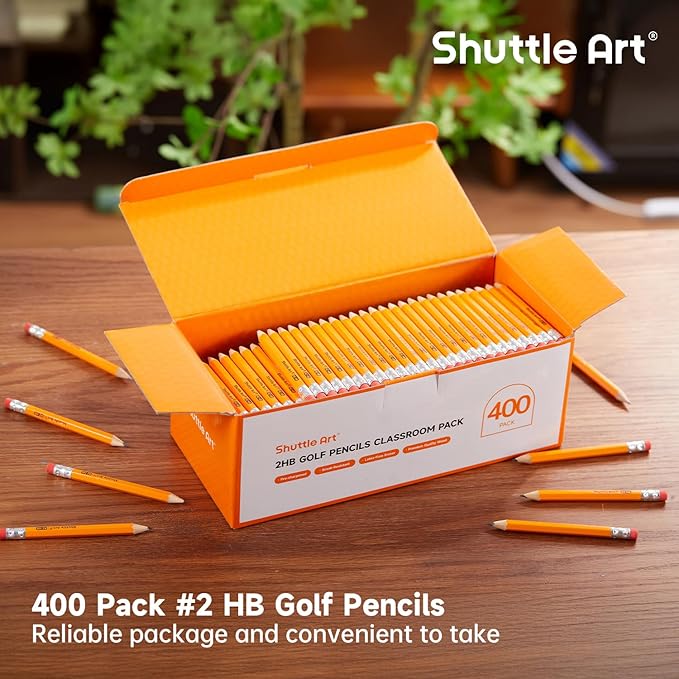 Shuttle Art 400 Pack Golf Pencils With Erasers, #2 HB Pencils Bulk, 3.5” Mini Pencil, Pre-Sharpened Small Pencil for Kids Teachers Classroom Games, Back to School Supplies