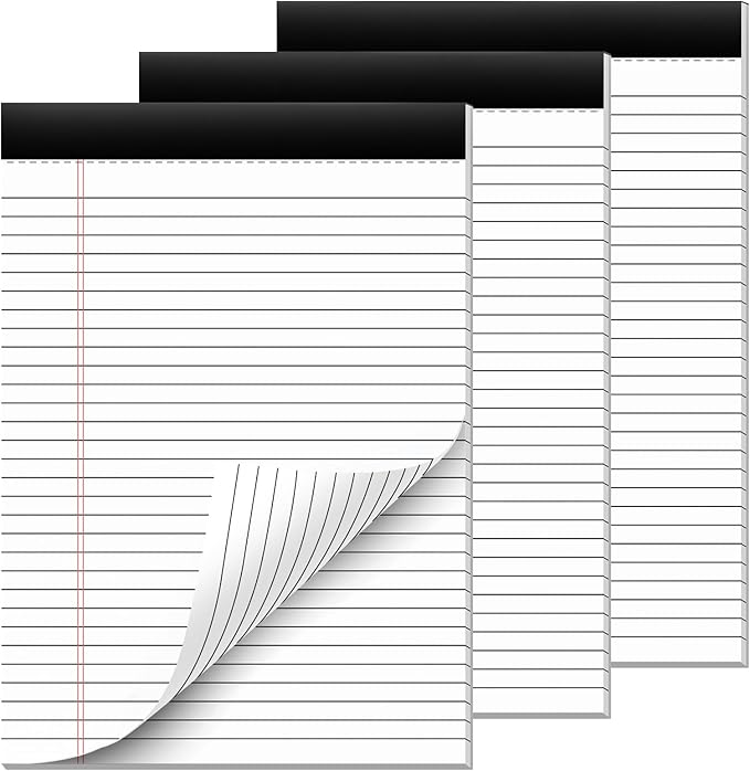 3 Pack Legal Pads 8.5 x 11 Note Pads 8.5 x 11 Inch Notepad 90 Sheets Writing Pads Wide Ruled Lined Paper Pads White Paper Note Pads 8.5 x 11 with 30 Sheets Per Legal Pad for School, Office, Home