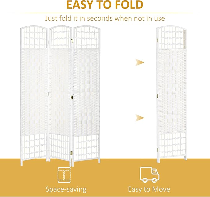 NicBex Room Divider 3 Panel Room Dividers with Woven Paper Design Partition Room Dividers and Folding Privacy Screens 5.6 FT Wall Divider for Office, Room Separation,47.25" W x 0.5" D x 67" H, White