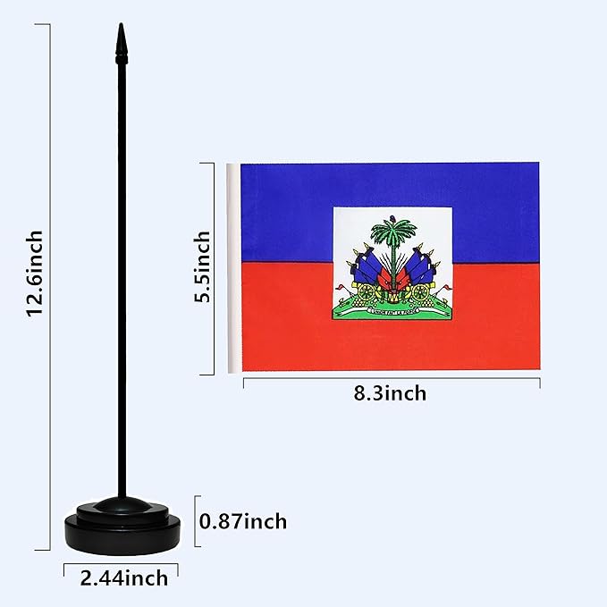 Haiti Flags Haitian Desk Flags Set Small Mini Haiti Flags Table Flag with 13" Black Pole, Black Base and Spear Top, Miniature Haitian Deluxe Desktop Flag, Home Decoration, Office Decoration, Festival