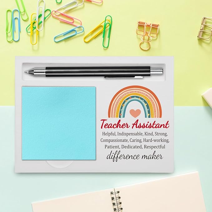 Teacher Assistant Office Supplies Sticky Note Holder Decor, Teacher Assistant Thank You Appreciation Gifts for Women Men Self-Stick Note Pad Holders YBB09