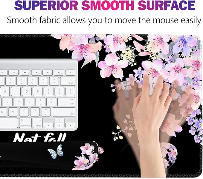 ARTSO Large Mouse Pad Keyboard Wrist Rest Support Combo, Memory Foam Wrist Pad, Extended Desk Mat Protector, God is Within Her Desk Blotter, Psalm Flower Butterfly